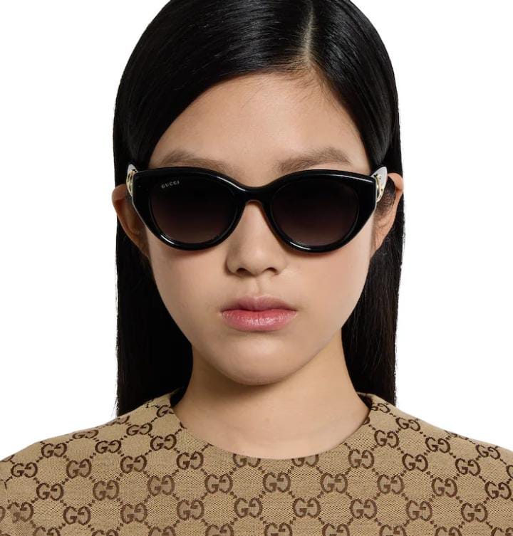 Gucci Women Low Nose Bridge Fit Black Sunglasses