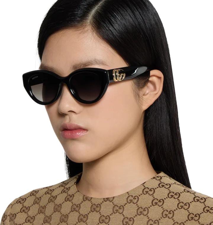 Gucci Women Low Nose Bridge Fit Black Sunglasses