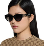Gucci Women Low Nose Bridge Fit Black Sunglasses
