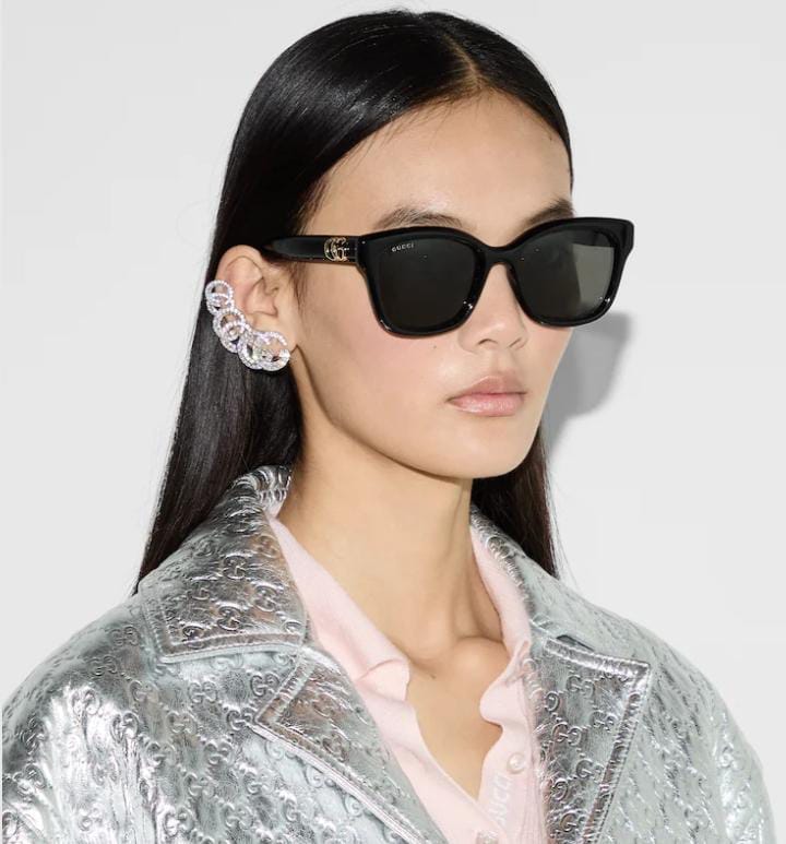 Gucci Women Low Nose Bridge Fit Square Black Sunglasses