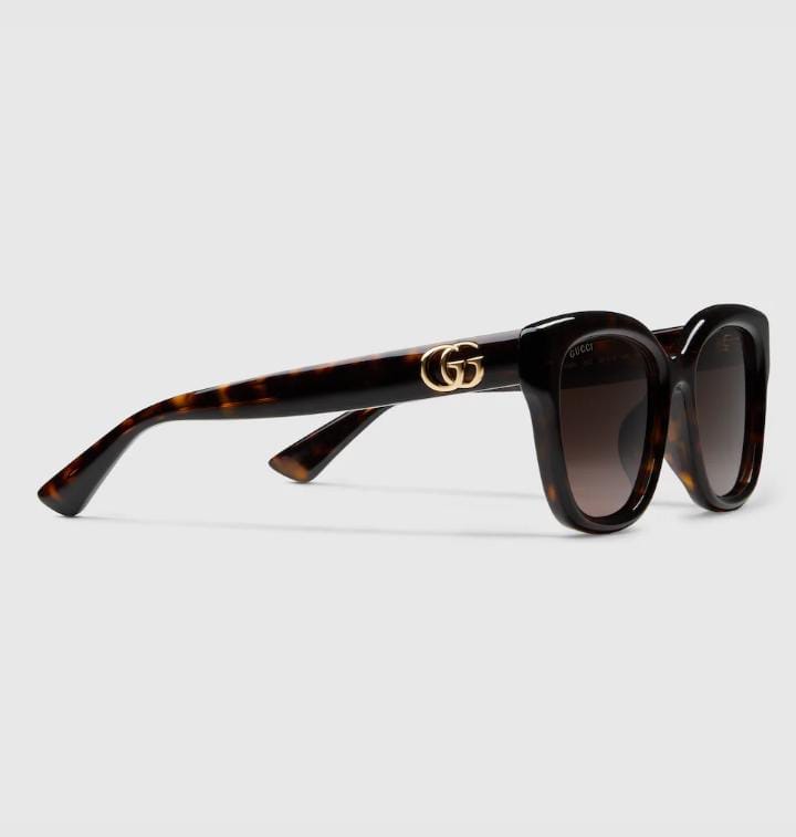 Gucci Women Low Nose Bridge Fit Square Dark Brown Sunglasses