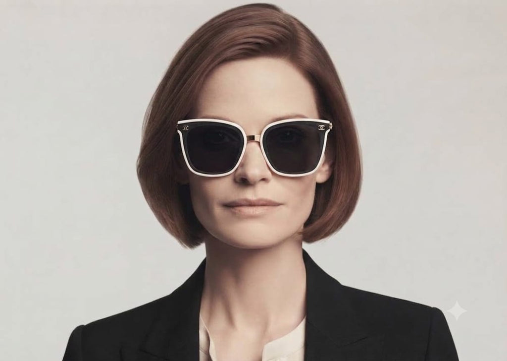 Chanel Women Classic Square Acetate Polarized Rhinestone Chanel Logo White Sunglasses