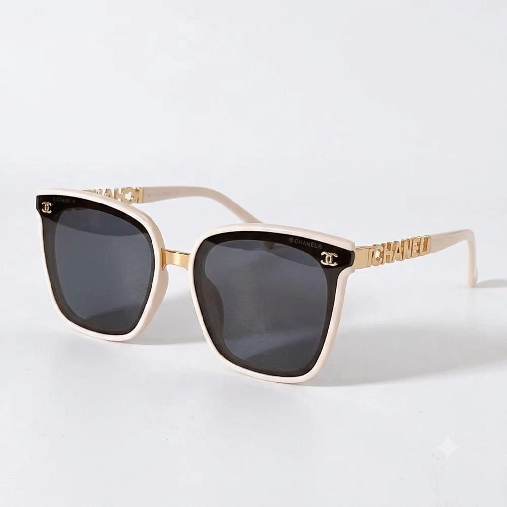 Chanel Women Classic Square Acetate Polarized Rhinestone Chanel Logo White Sunglasses