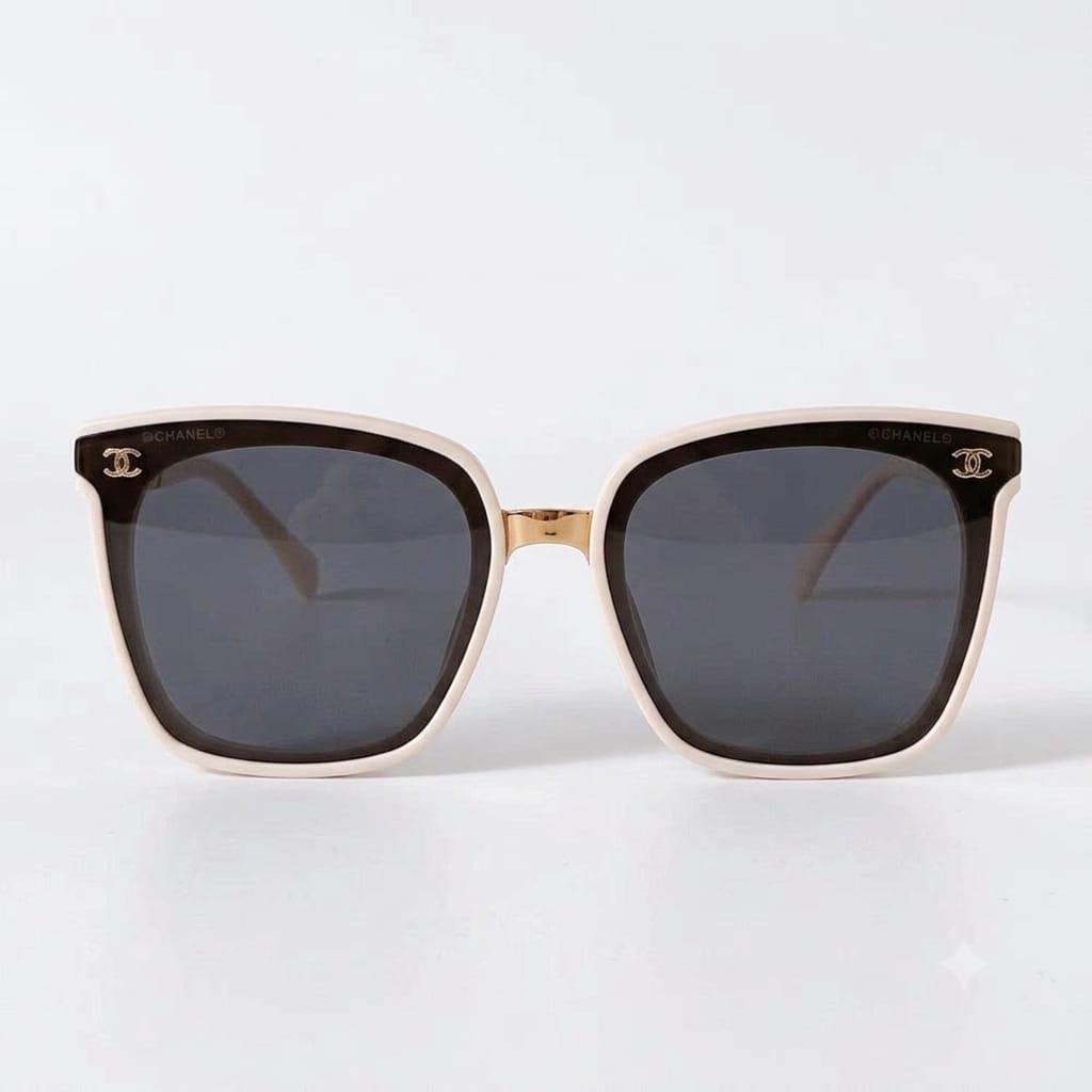 Chanel Women Classic Square Acetate Polarized Rhinestone Chanel Logo White Sunglasses