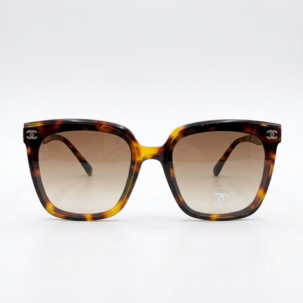 Chanel Women Classic Square Acetate Polarized Rhinestone Chanel Logo Tortoiseshell Brown Sunglasses