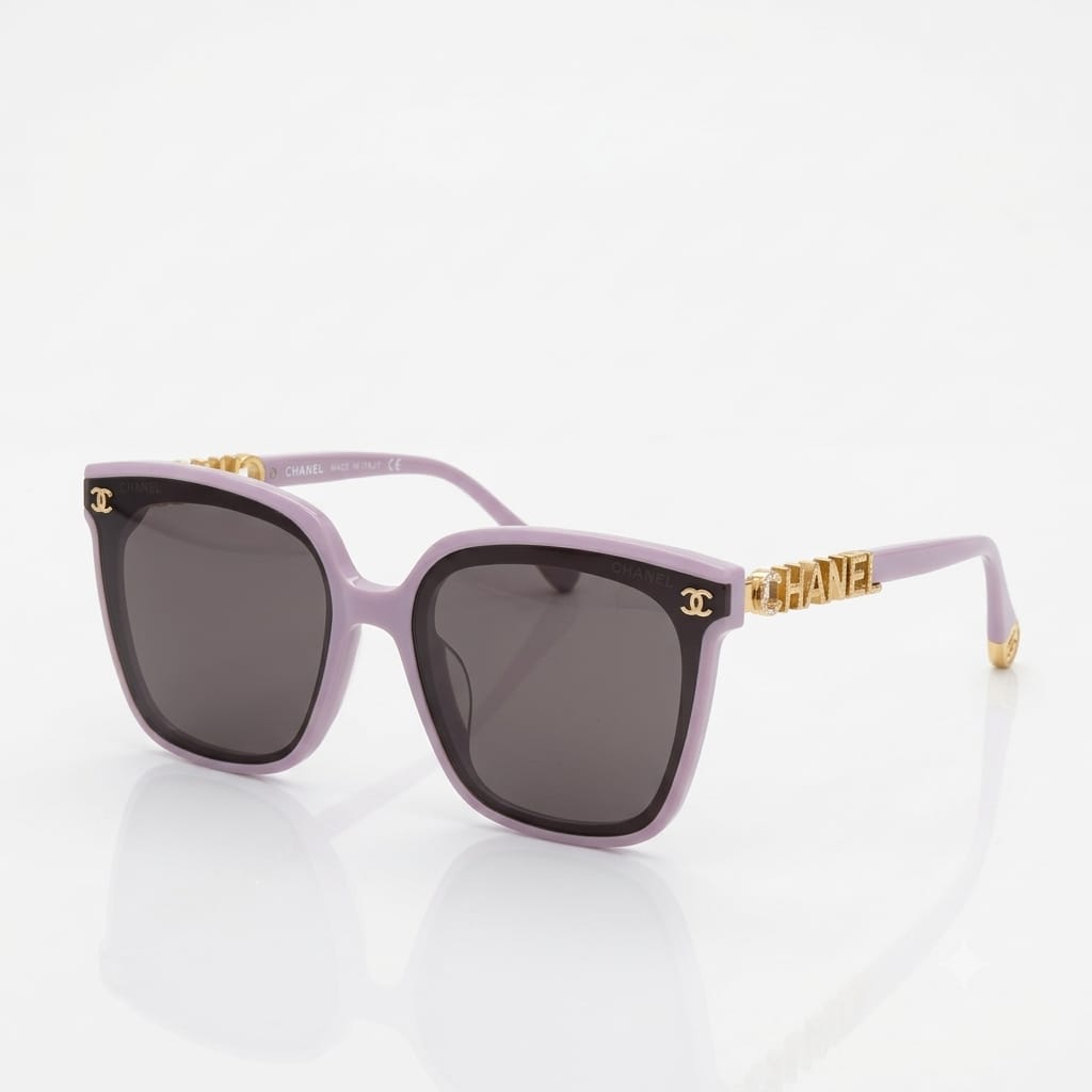 Chanel Women's Classic Square Acetate Polarized Rhinestone Chanel Logo Pink Sunglasses