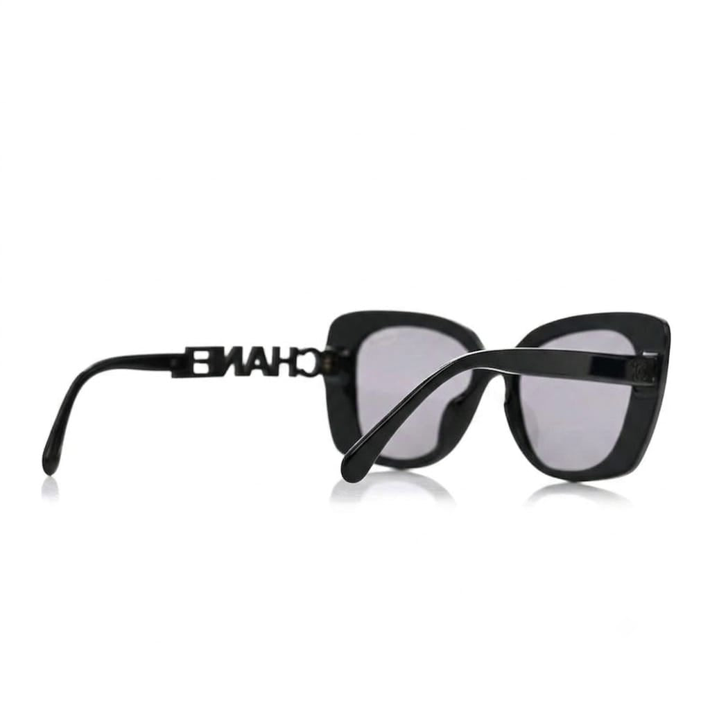 Chanel Women Acetate Strass Polarized Square Black Stone Logo Sunglasses