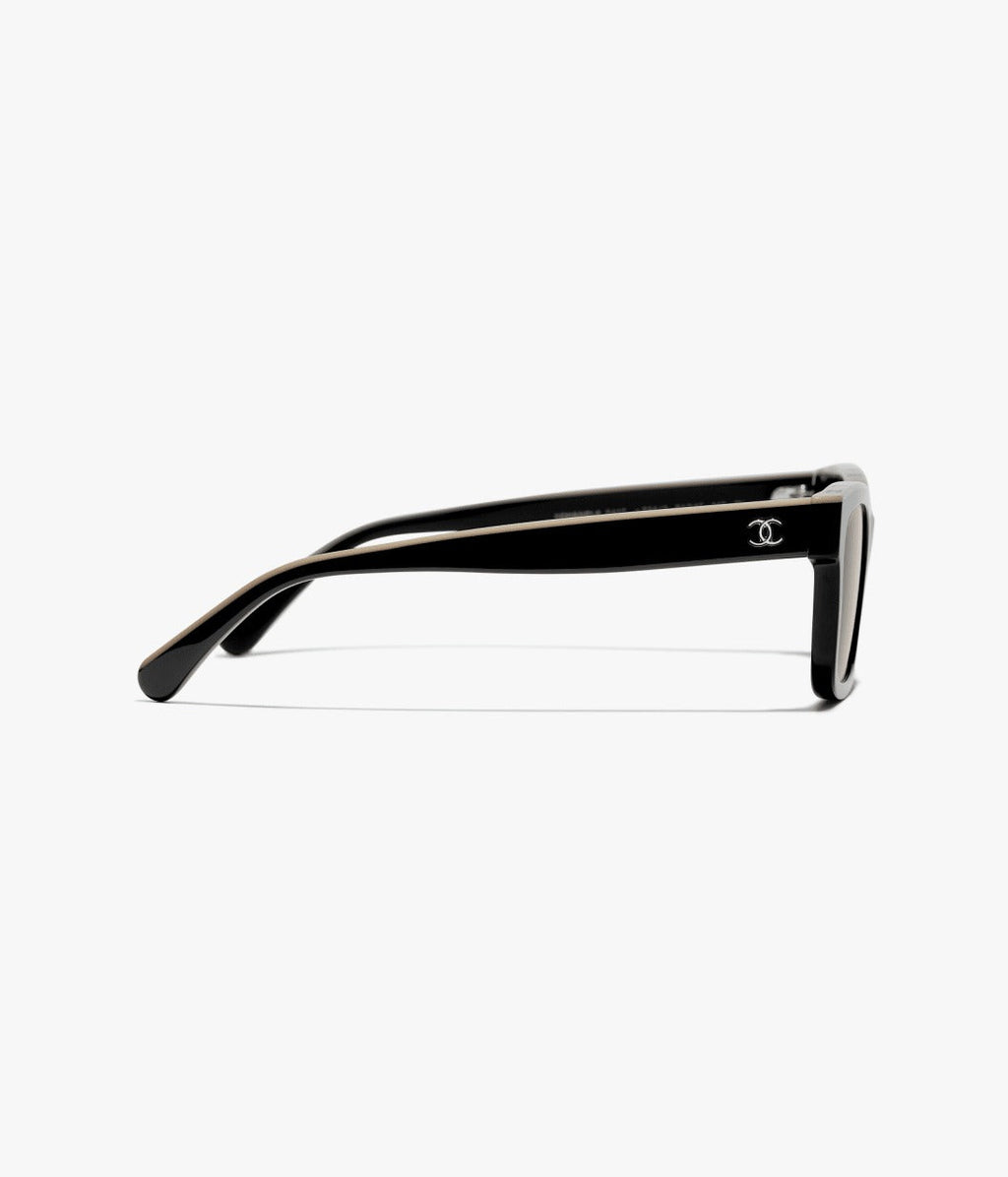Chanel Women Square Black & Beige Sunglasses