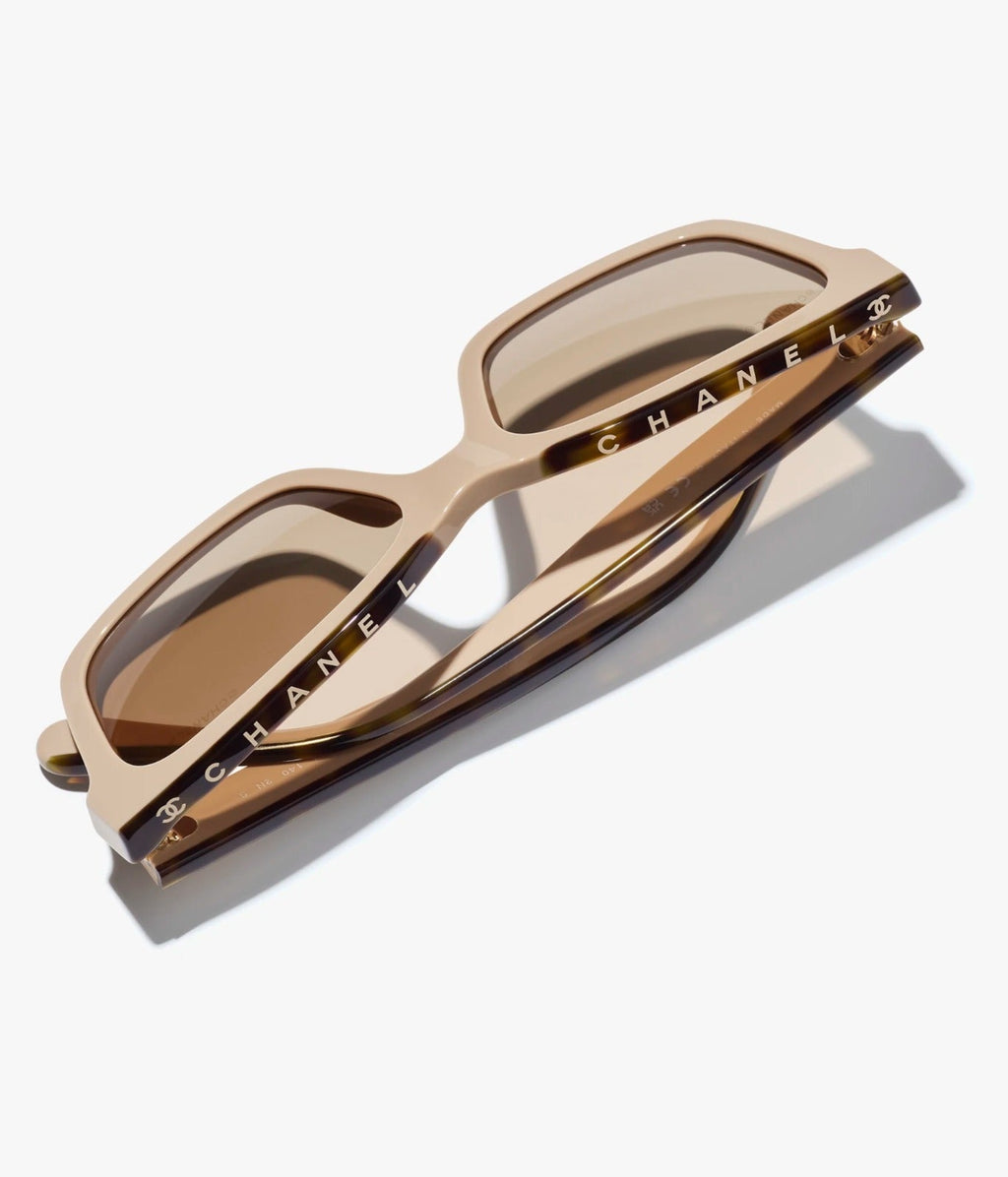 Chanel Women Square Beige & Tortoise Sunglasses