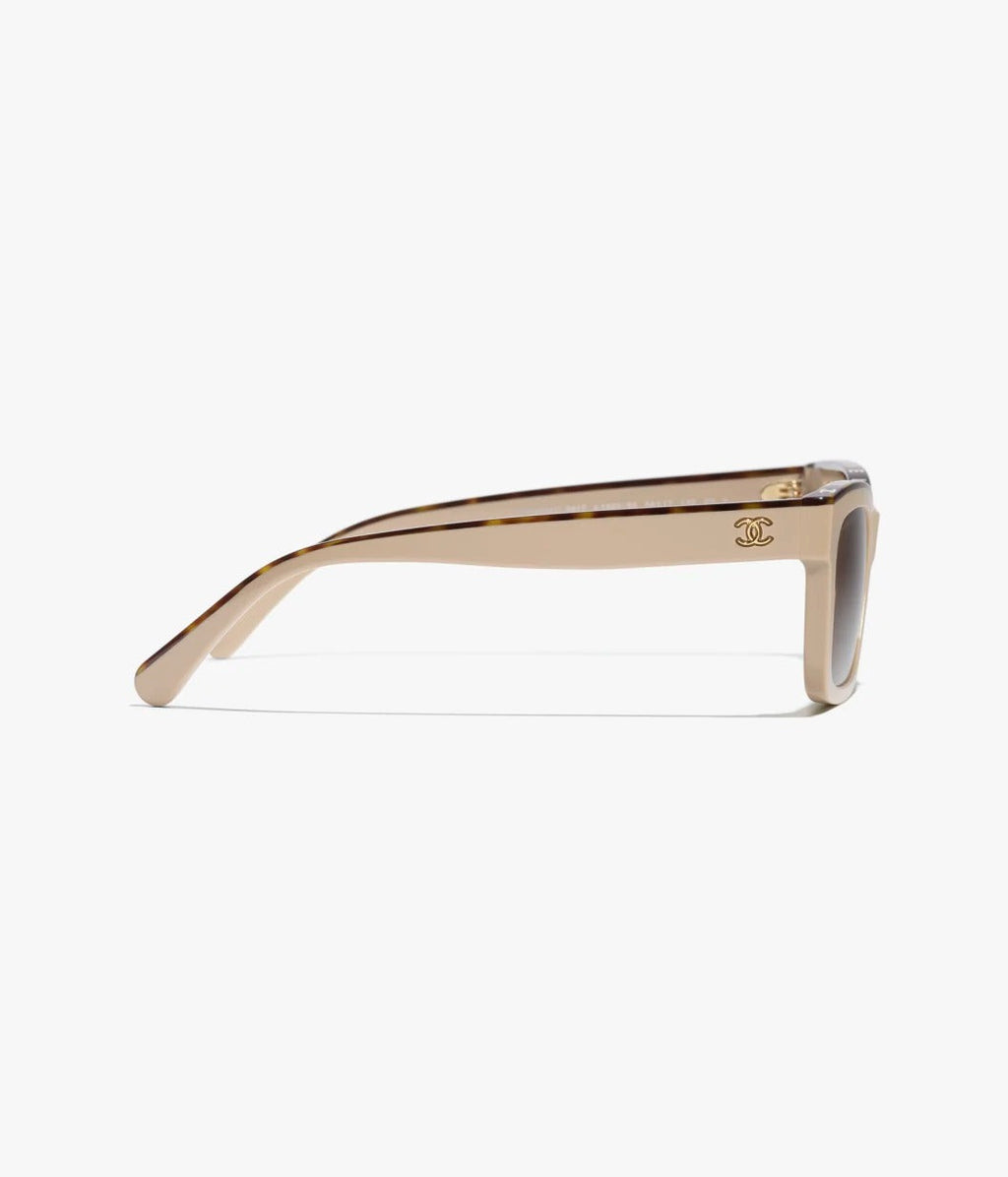 Chanel Women Square Beige & Tortoise Sunglasses