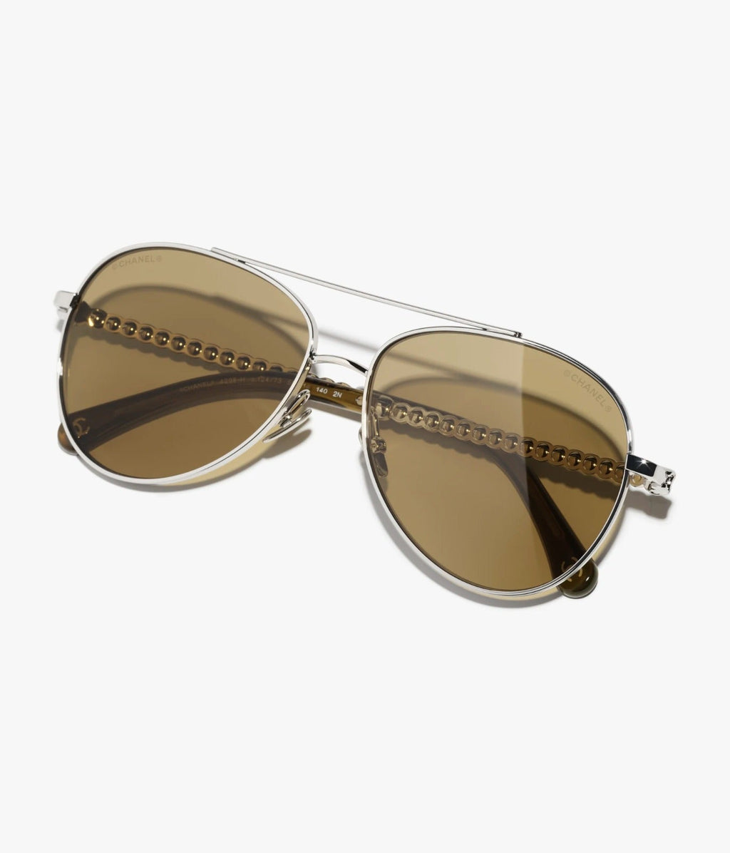 Chanel Women Pilot Pearls Green Sunglasses 