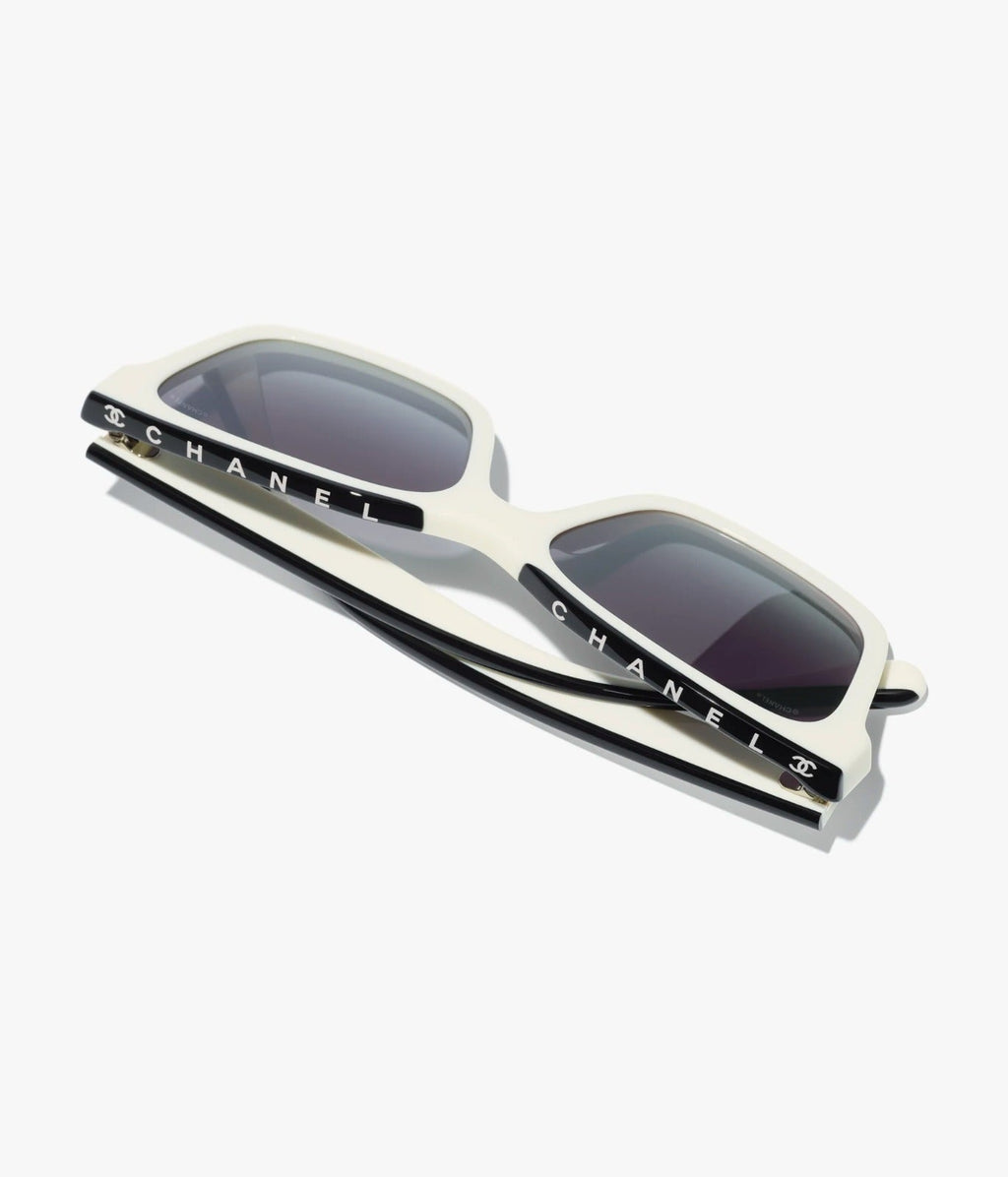 Chanel Women Square Black & White Sunglasses
