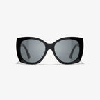 Chanel Women Square Silver Logo Black Sunglasses