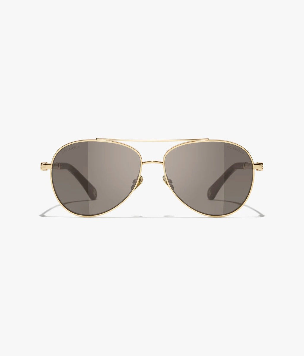  Chanel Women Pilot Pearls Brown Sunglasses 
