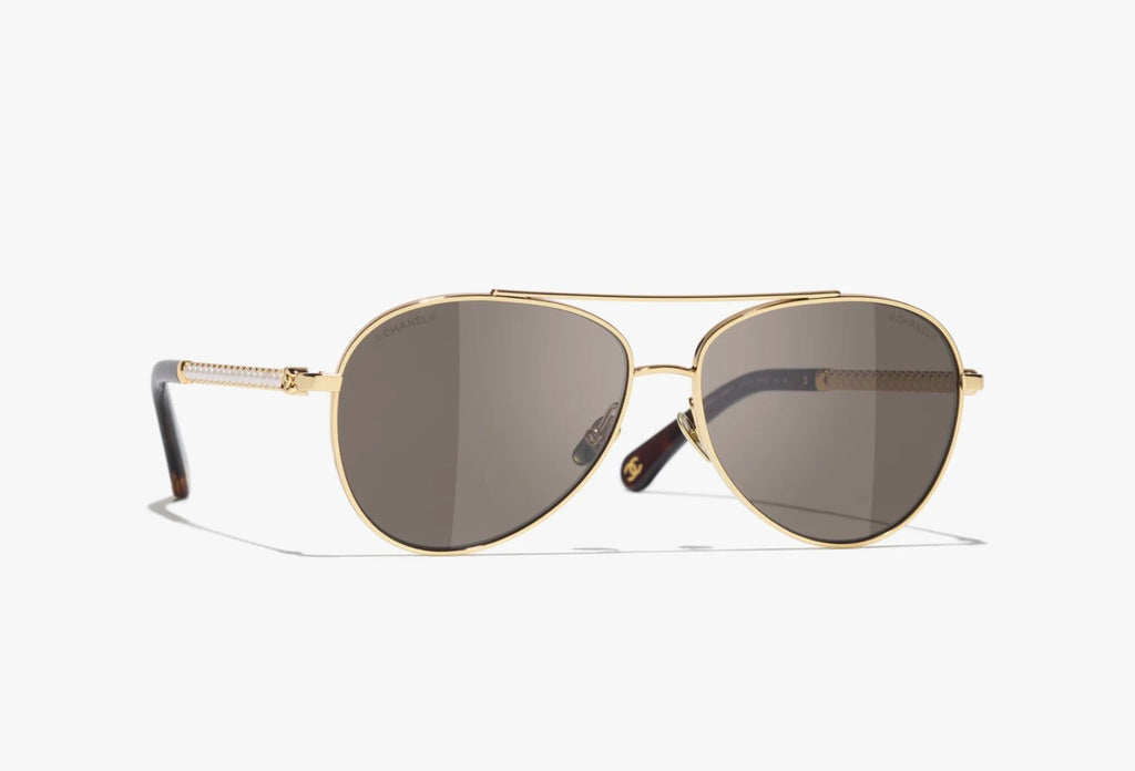 Chanel Women Pilot Pearls Brown Sunglasses