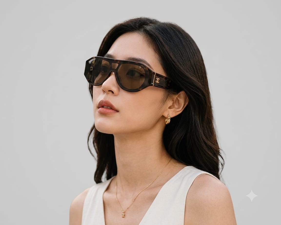 Chanel Unisex Shield Havana Brown Sunglasses