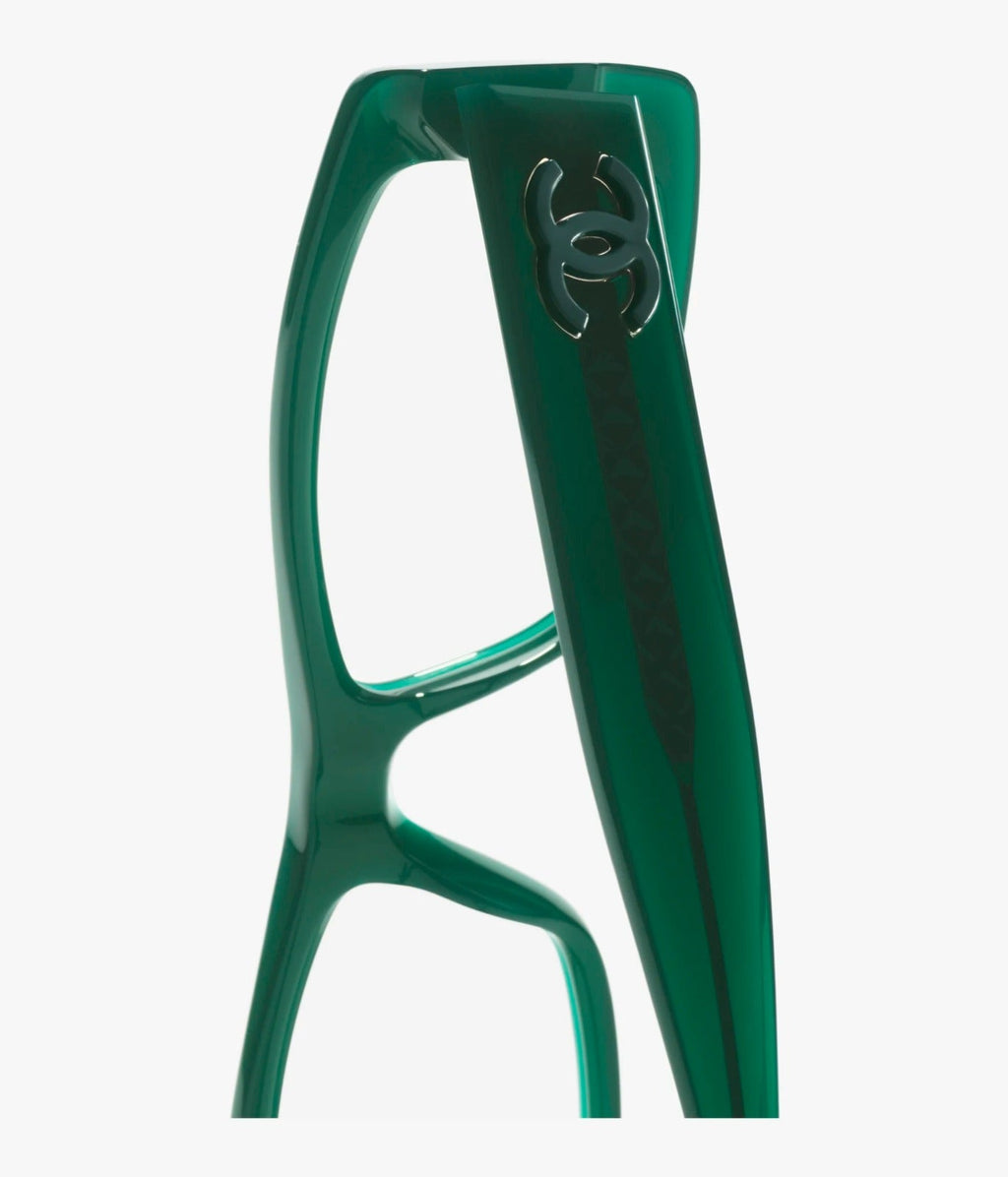 Chanel Unisex Rectangle Green Eyeglasses
