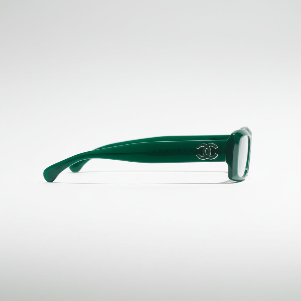 Chanel Unisex Rectangle Green Eyeglasses