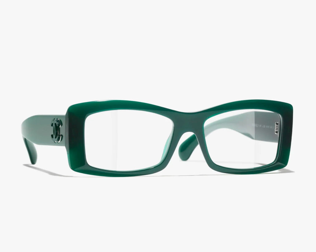 Chanel Unisex Rectangle Green Eyeglasses