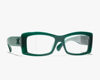 Chanel Unisex Rectangle Green Eyeglasses