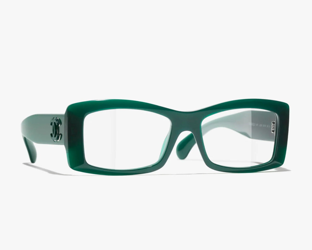 Chanel Unisex Rectangle Green Eyeglasses