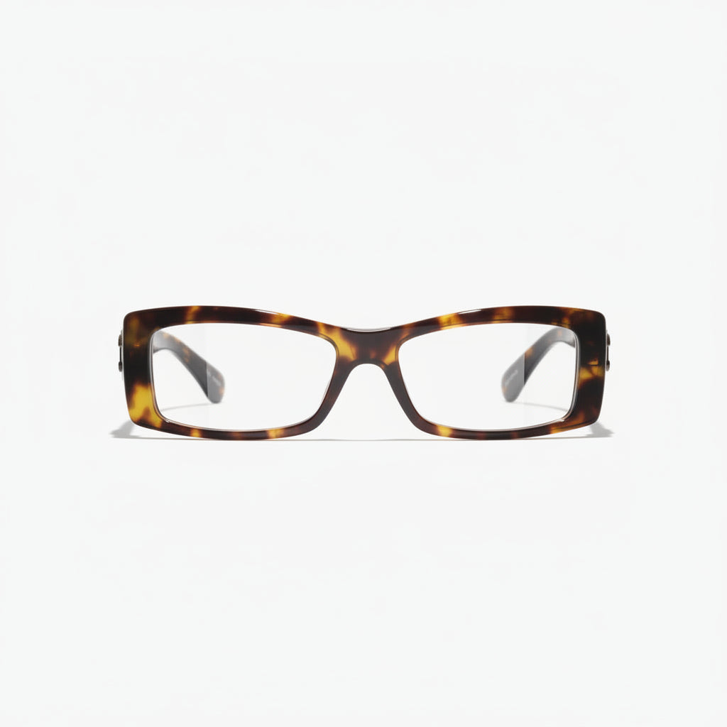  Chanel Unisex Rectangle Tortoise / Havana Eyeglasses 