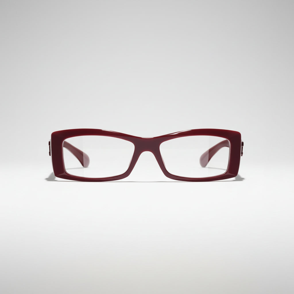  Chanel Unisex Rectangle Burgundy Eyeglasses 