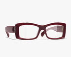 Chanel Unisex Rectangle Burgundy Eyeglasses
