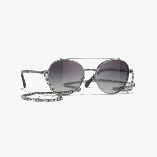 Chanel Pilot Calfskin Grey Gradient Sunglasses