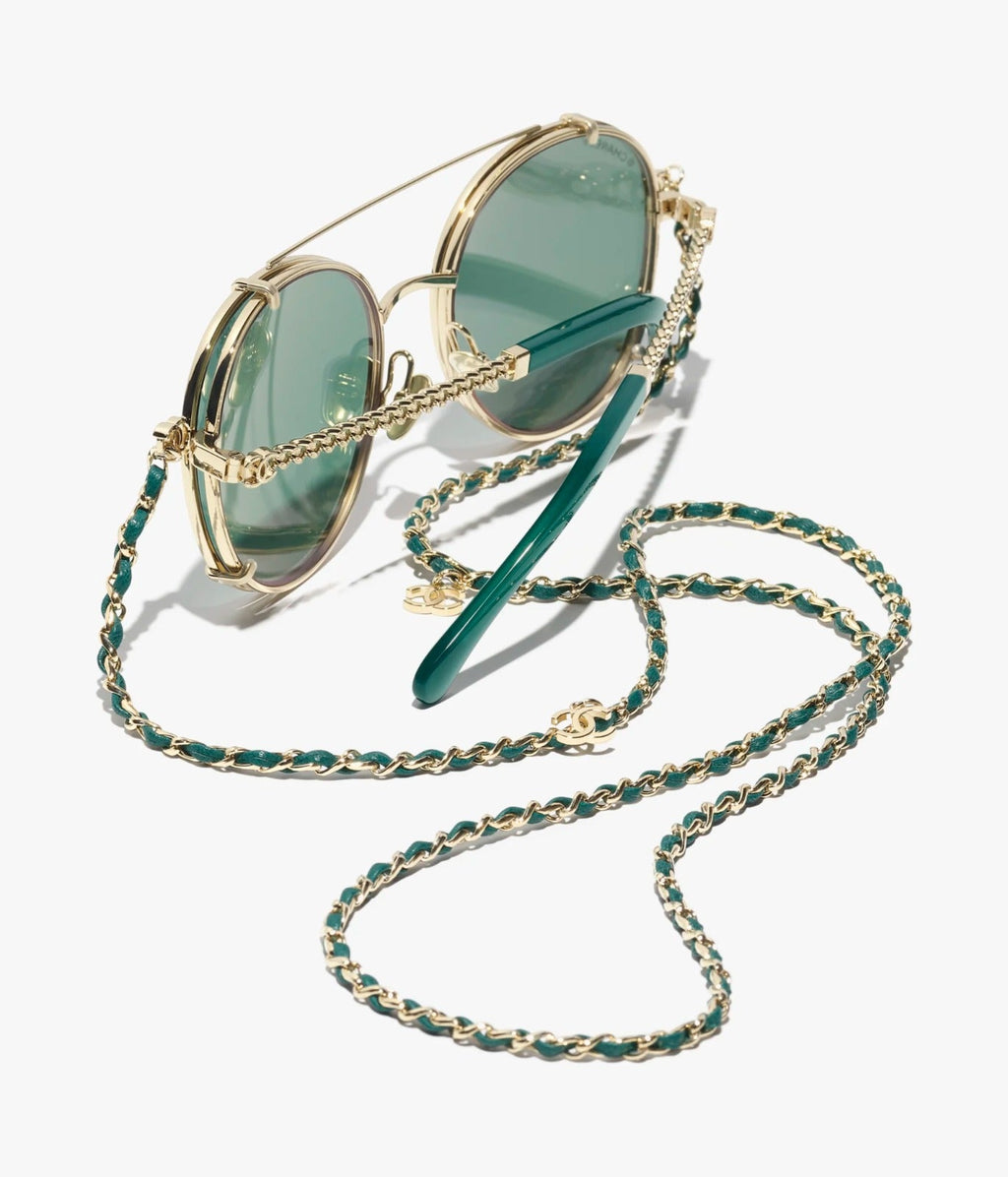 Chanel Women Pilot Calfskin Green Sunglasses