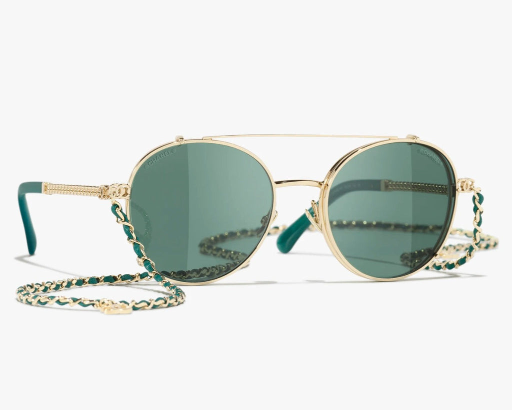 Chanel Women Pilot Calfskin Green Sunglasses