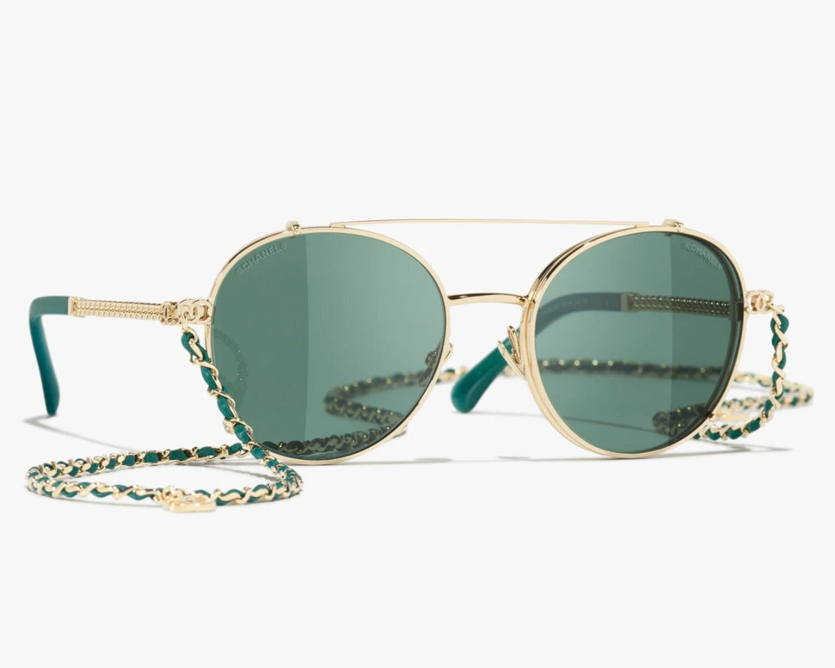 Chanel Women Pilot Calfskin Green Sunglasses