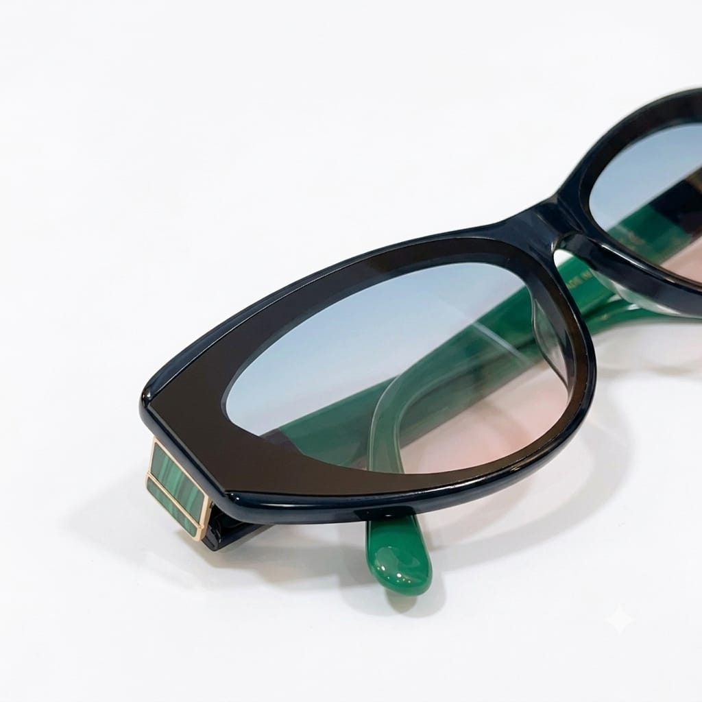 Chanel Women Angular Cat Eye Black & Green Sunglasses