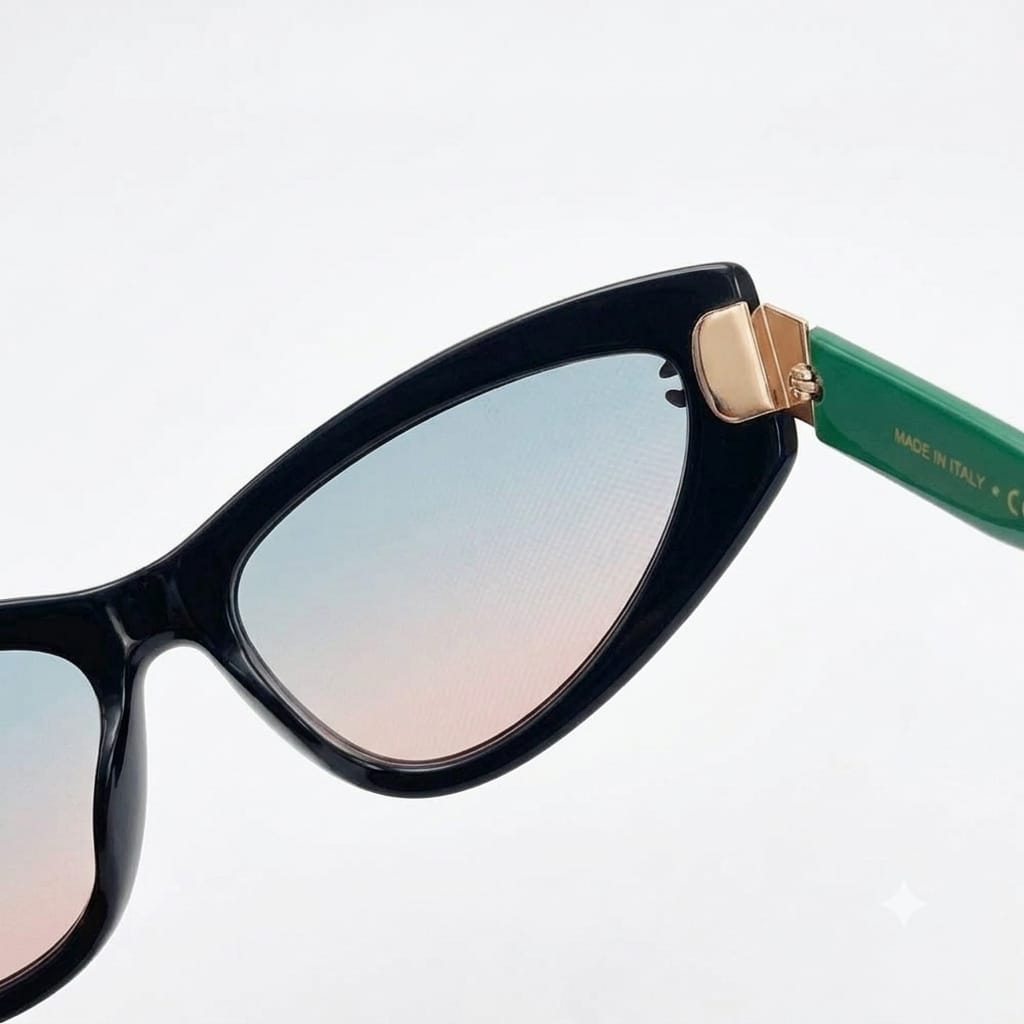 Chanel Women Angular Cat Eye Black & Green Sunglasses