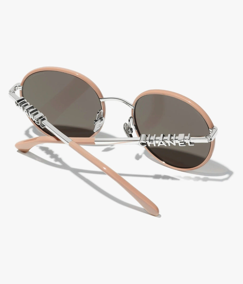 Chanel  Women Pantos Metal Frame  Silver & Beige Sunglasses