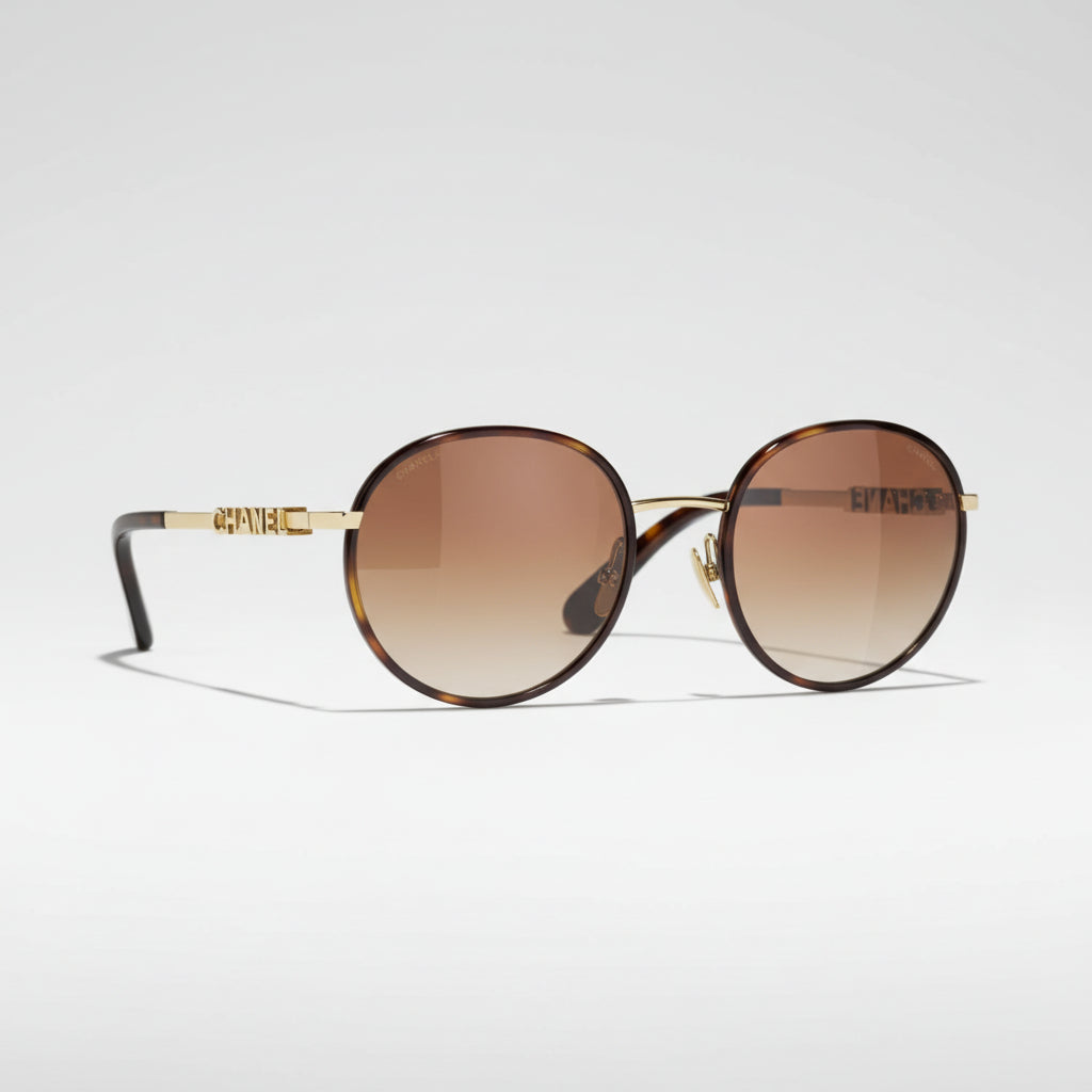 Chanel Women Pantos Metal Frame Dark Tortoise & Gold Sunglasses