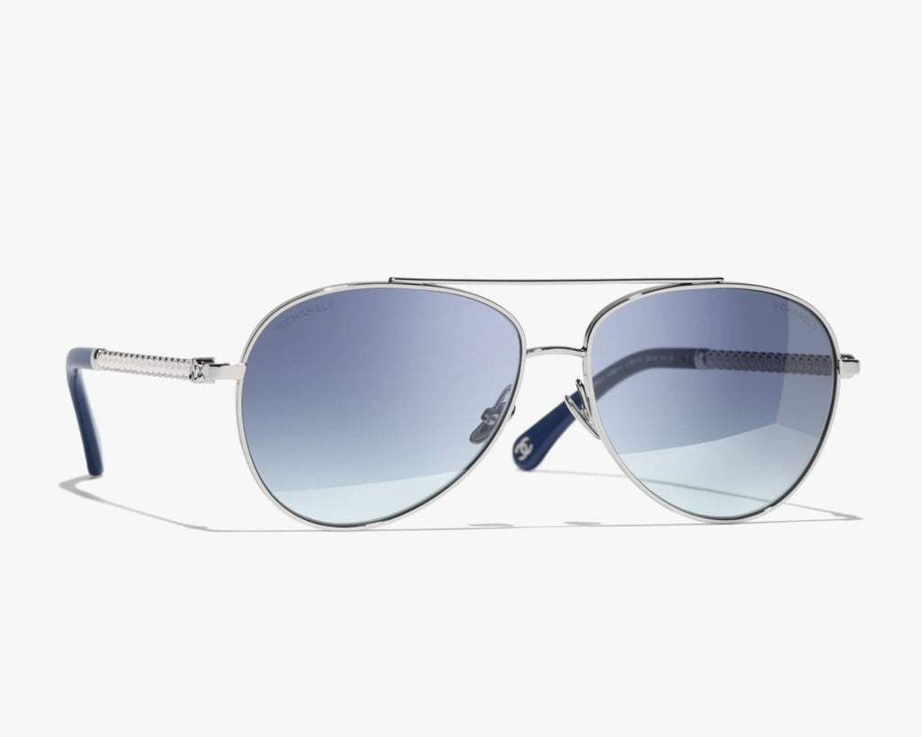 Chanel Women Pilot Pearls Blue Sunglasses