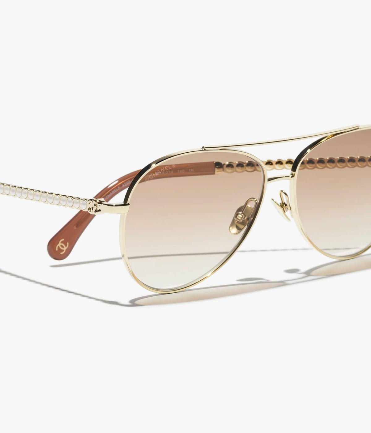 Chanel Women Pilot Pearls Beige Sunglasses