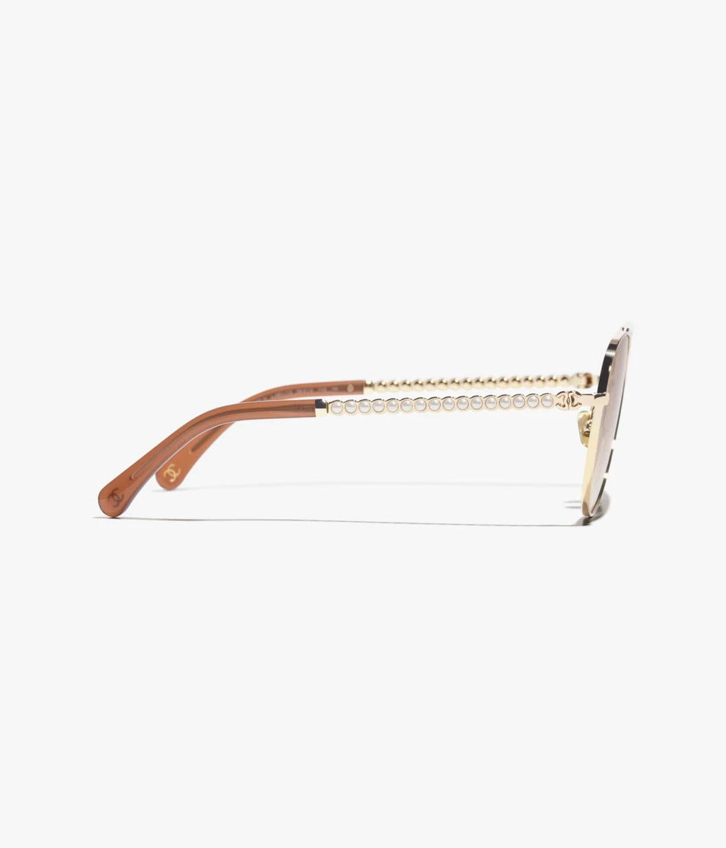 Chanel Women Pilot Pearls Beige Sunglasses