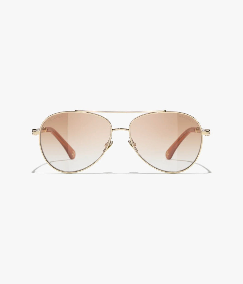 Chanel Women Pilot Pearls Beige Sunglasses