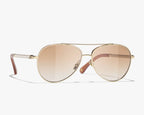 Chanel Women Pilot Pearls Beige Sunglasses