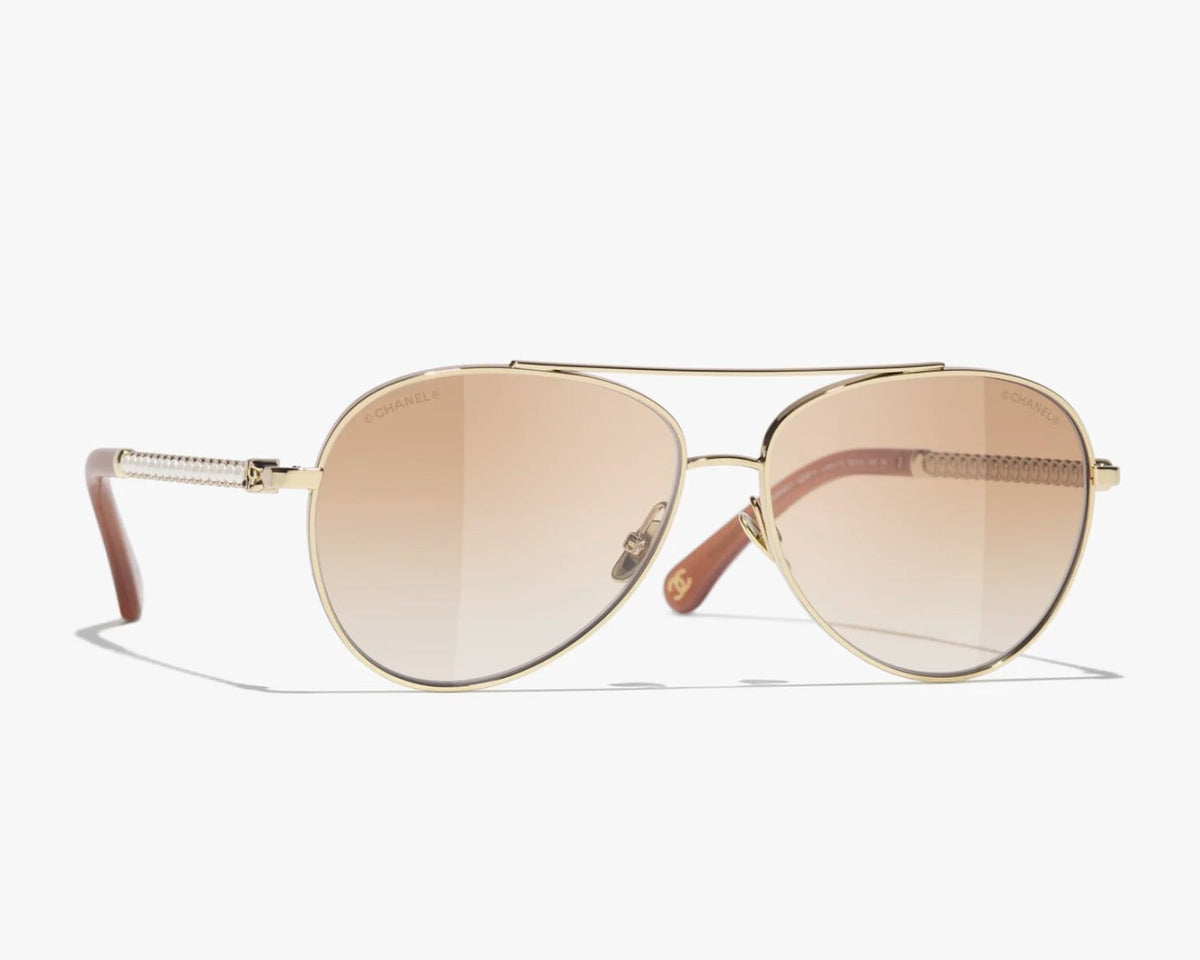 Chanel Women Pilot Pearls Beige Sunglasses