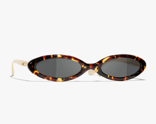 Chanel Women Oval Tortoise Sunglasses