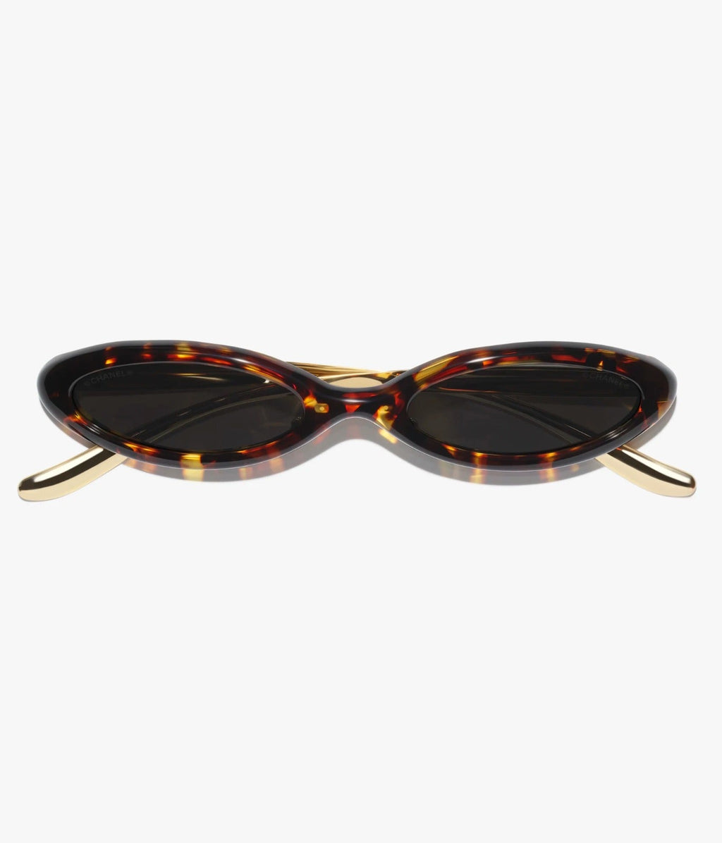Chanel Women Oval Tortoise Sunglasses