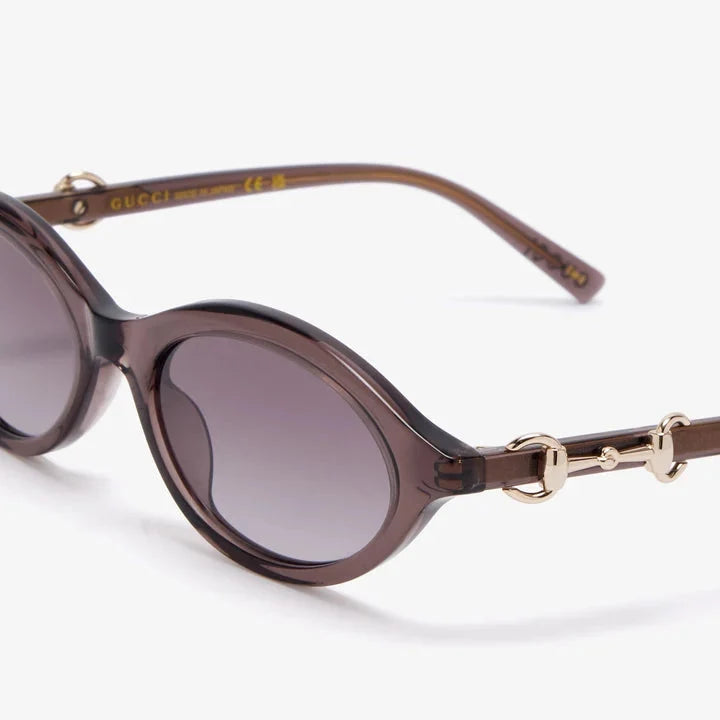 Gucci Women Oval Frame Transparent Brown Sunglasses