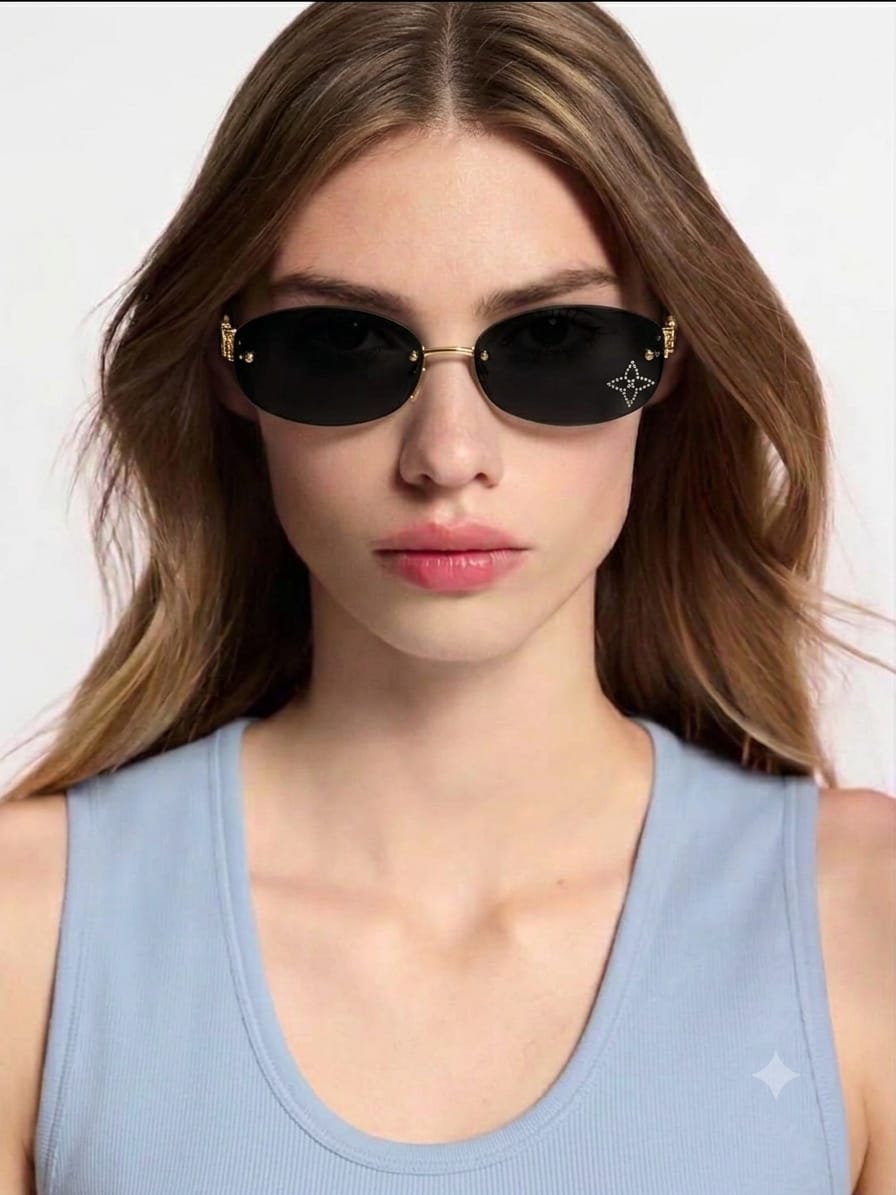 Louis Vuitton Women Crystal Oval Black Sunglasses