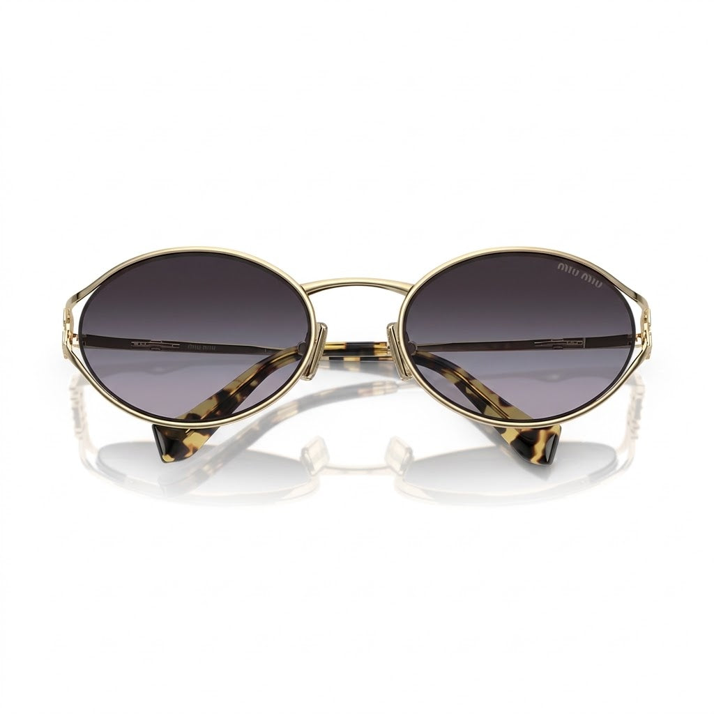 Miu Miu Women Logo Gold Oval Grey Gradient Sunglasses