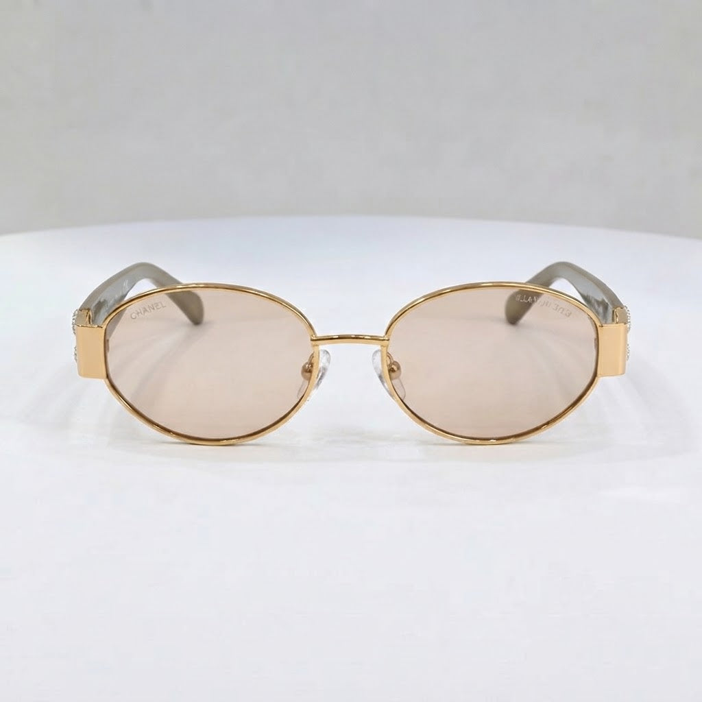 Chanel Women Oval Frame Beige Sunglasses