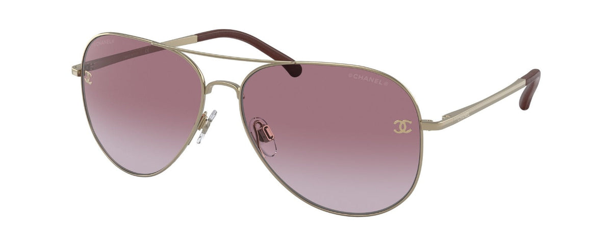Chanel Women Pilot Titanium & Calfskin Gold & Violet Gradient Sunglasses