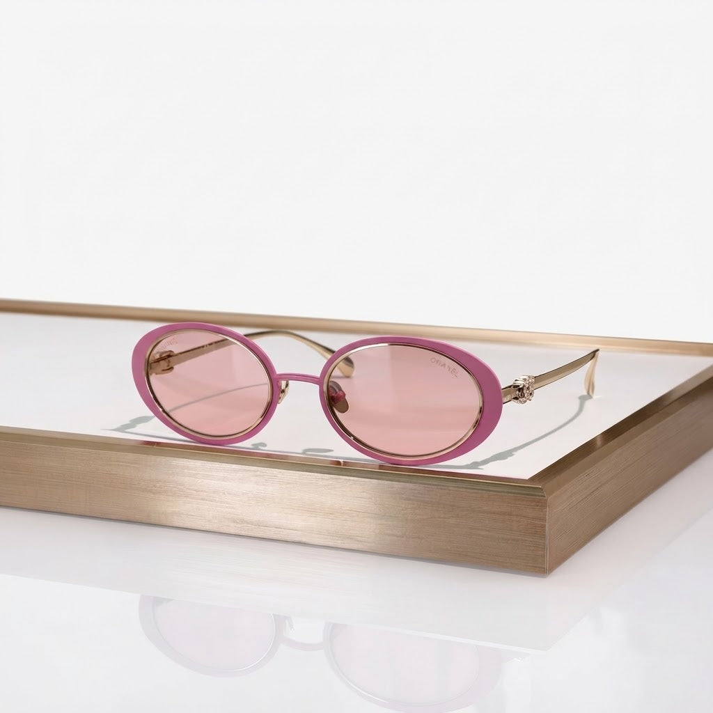 Chanel Women Oval Gold Pink Sunglasses